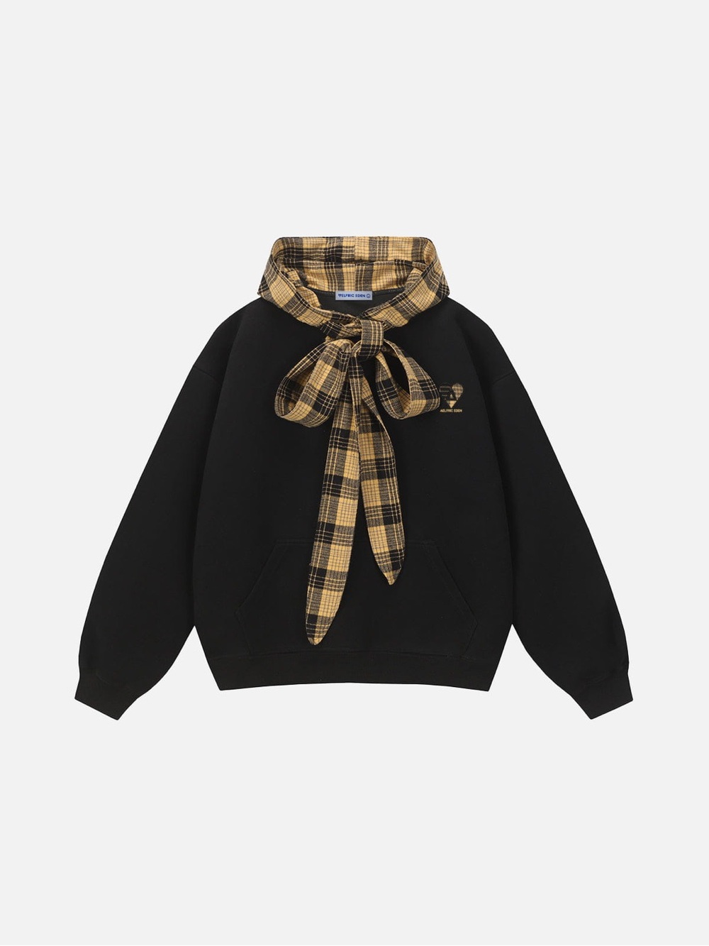 NWT Aelfric Eden Plaid Bow Pullover Hoodie Black Oversized Sweatshirt Small